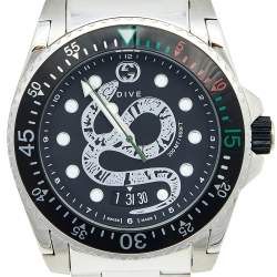 Pre Owned Gucci Black Stainless Steel Dive 136.2 Men's Wristwatch 45 mm