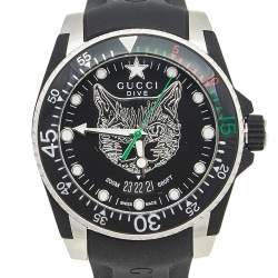 Pre Owned Gucci Black Stainless Steel Rubber Dive YA136320 Men's Wristwatch 40 mm