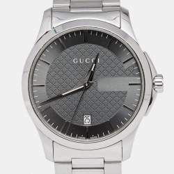 Pre Owned Gucci Silver Grey Stainless Steel G-Timeless YA126441 Men's Wristwatch 38 mm