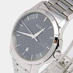 Pre Owned Gucci Silver Grey Stainless Steel G-Timeless YA126441 Men's Wristwatch 38 mm
