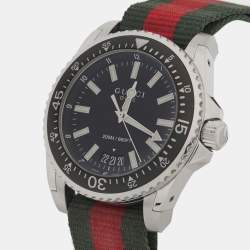 Gucci Black Stainless Steel Nylon Dive YA136206 Men's Wristwatch 45 mm