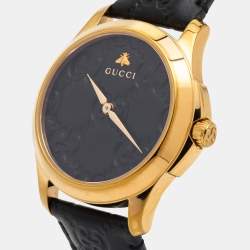 Pre Owned Gucci Black Gold Plated Stainless Steel Leather G-Timeless YA1264034 Unisex 38 mm