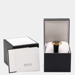 Pre Owned Gucci Black Gold Plated Stainless Steel Leather G-Timeless YA1264034 Unisex 38 mm