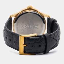 Pre Owned Gucci Black Gold Plated Stainless Steel Leather G-Timeless YA1264034 Unisex 38 mm