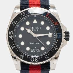 Gucci Black Stainless Steel Nylon Dive YA136210 Men's Wristwatch 45 mm