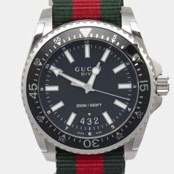 Gucci Black Stainless Steel Nylon Dive YA136206 Men's Wristwatch 45 mm