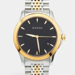 Gucci Black Two Tone Stainless Steel G-Timeless YA126410 Men's Wristwatch 38 mm 
