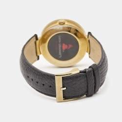 Gucci Black Gold Plated Stainless Steel Leather Interlocking Latin Grammy's XL Special Edition YA133208 Men's Wristwatch 42 mm