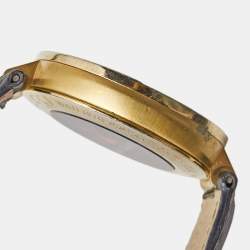 Gucci Black Gold Plated Stainless Steel Leather Interlocking Latin Grammy's XL Special Edition YA133208 Men's Wristwatch 42 mm
