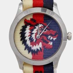 Gucci Wolf Motif Stainless Steel Nylon G-Timeless YA1264059 Men's Wristwatch 38 mm 