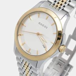 Gucci Silver Two-Tone Stainless Steel G-Timeless YA126409 Unisex Wristwatch 38 mm