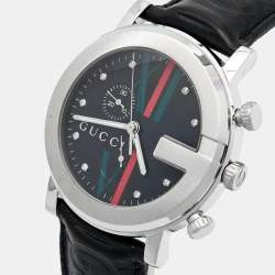 Gucci Black Stainless Steel Steel Leather G-Chrono 101M Men's Wristwatch 44 mm