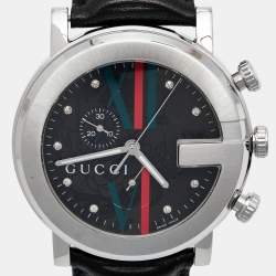 Gucci Black Stainless Steel Steel Leather G-Chrono 101M Men's Wristwatch 44 mm