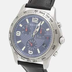 Pre Owned Gucci Blue Stainless Steel Leather G-Timeless YA126223 Men's Wristwatch 44 mm