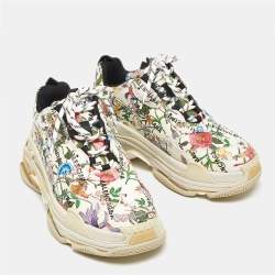 Gucci x Balenciaga Multicolor Floral Print Leather The Hacker Project Triple S Sneakers Size 40