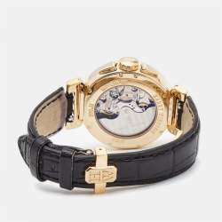 Pre Owned Harry Winston Blue Grey 18K Rose Gold Alligator Leather Premier Excenter 200/MCRA Retrograde Men's Wristwatch 39 mm