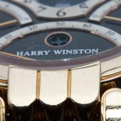 Pre Owned Harry Winston Blue Grey 18K Rose Gold Alligator Leather Premier Excenter 200/MCRA Retrograde Men's Wristwatch 39 mm
