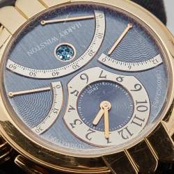 Pre Owned Harry Winston Blue Grey 18K Rose Gold Alligator Leather Premier Excenter 200/MCRA Retrograde Men's Wristwatch 39 mm