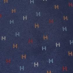 Pre Owned Hermès Navy Blue Silk H Scintillant Tie