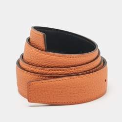 Hermes Noir/Orange Box and Togo Leather Reversible Belt Strap 95 CM