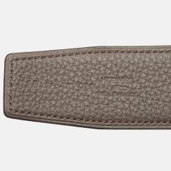 Hermes Noir/Etain Chamonix and Togo Leather Reversible Belt Strap 110 CM