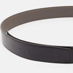 Hermes Noir/Etain Chamonix and Togo Leather Reversible Belt Strap 110 CM