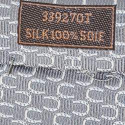 Pre Owned Hermes Gris/Blanc Silk Lourde Horseshoe Tie