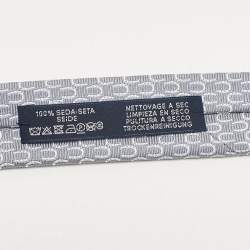 Pre Owned Hermes Gris/Blanc Silk Lourde Horseshoe Tie