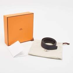 Hermes Bleu Nuit/Noir Togo and Box Leather Reversible Belt Strap 90 CM