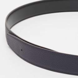 Hermes Bleu Nuit/Noir Togo and Box Leather Reversible Belt Strap 90 CM