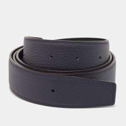 Hermes Bleu Nuit/Noir Togo and Box Leather Reversible Belt Strap 90 CM