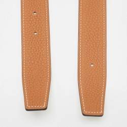 Hermes Gold/Noir Togo and Box Leather Reversible Belt Strap 90 CM
