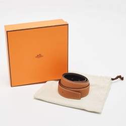 Hermes Gold/Noir Togo and Box Leather Reversible Belt Strap 90 CM