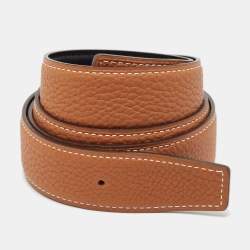 Hermes Gold/Noir Togo and Box Leather Reversible Belt Strap 90 CM