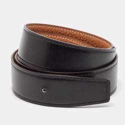 Hermes Gold/Noir Togo and Box Leather Reversible Belt Strap 90 CM