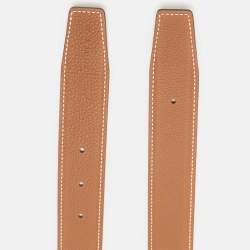 Pre Owned Hermes Gold/Noir Togo and Box Leather Reversible Belt Strap 90 CM
