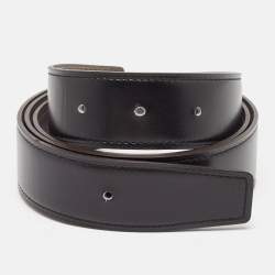 Hermes Gris Meyer/Noir Togo and Box Leather Reversible Belt Strap 90 CM