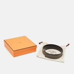 Hermes Gris Meyer/Noir Togo and Box Leather Reversible Belt Strap 90 CM