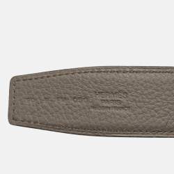 Hermes Gris Meyer/Noir Togo and Box Leather Reversible Belt Strap 90 CM