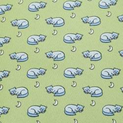 Pre Owned Hermès Green Cats and Mice Print Silk Tie
