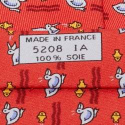 Pre Owned Hermès Red Duck and Fish Print Silk Tie