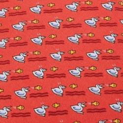 Pre Owned Hermès Red Duck and Fish Print Silk Tie