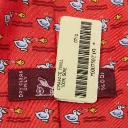 Pre Owned Hermès Red Duck and Fish Print Silk Tie