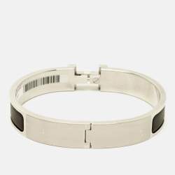Pre Owned Hermes Clic HH Noir Mat Enamel Palladium Plated Bracelet