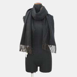 Pre Owned Hermes Cashmere Recto Verso Reversible Scarf Black/Cafe Cashmere100%