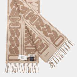 Pre Owned Hermes Cashmere Scarf Clic Se Nue Marron Grasset / Craie Cashmere100%