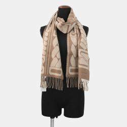 Pre Owned Hermes Cashmere Scarf Clic Se Nue Marron Grasset / Craie Cashmere100%