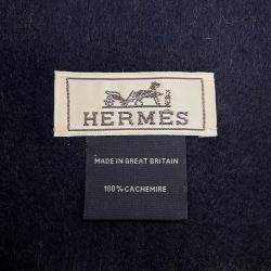 Pre Owned وشاح هي Hermes صوف كشمير مستطيل  قابل للعكس لون جمل / بحري صوف كشمير 100%