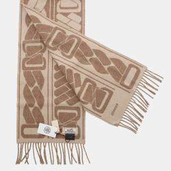 Pre Owned Hermes Cashmere Scarf Clic Se Nue Marron Grasset/Craie Silk100%