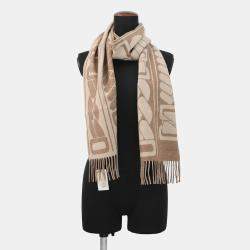 Pre Owned Hermes Cashmere Scarf "Clic-Se-Nue" Marron Grasset / Craie Cashmere100%